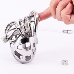 Male Cock Cage Stainless Steel Arc Penis ring Metal Chastity Devices with Urethral Catheter Stealth Locks Scrotum Bondage Gear