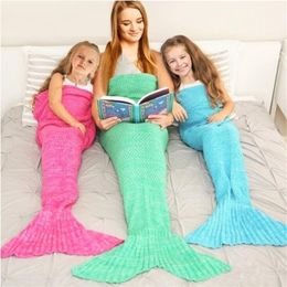 CAMMITEVER Mermaid Blanket Handmade Knitted Sleeping Wrap TV Sofa Mermaid Tail Blanket Kids Adult Baby Crocheted Bag Bedding 201130