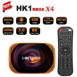 HK1 RBOX X4 Smart TV BOX Android 11.0 Amlogic S905X4 8K 4G 32/ 64/128GB 3D Wifi 2.4G&5G Support Google Player Y0utub NetfIx