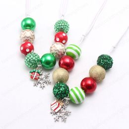 Pulseira de colar de grânulos de chunky de Natal com pingente de presente de floco de neve para meninas de bebê presente crianças bubblegum jóias