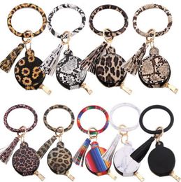 Wristlet Earphone Bag with Makeup Mirror PU Leather Bracelet Keychains Bangle Earphone Carrier Women Coin Pouch Party Favour 9 Designs DW1081