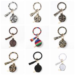 PU Leather Round Tassels Earphone Bag Snakeskin Bracelet Keychains Makeup Bag With Mirror Women Coin Pouch Party Favour 9 Designs BT1103