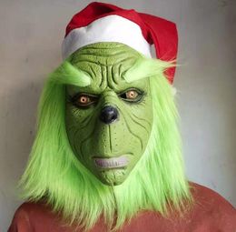 Halloween green hair monster Grinch head set Christmas Dress Up Dance funny Mask movie props GC549