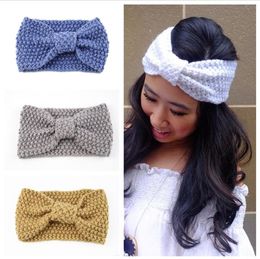 Winter Warmer Ear Knitted Headband Women Crochet Bow Wide Turban Stretch Hairband Girls Headwrap Hair Accessories 23 Colors DW4886