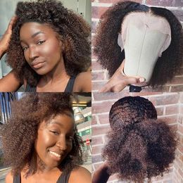 Mongolian Ombre Brown Afro Kinky Curly Wig Bob Short 360 Lace Frontal Human Hair Wigs Nautral Hairline HD Laces Closure wigs