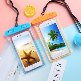 Noctilucent Waterproof bag PVC Protective Mobile Phone Bag Pouch cell phone case For Diving Swimming Sports For iphone 6 7 6 7 plus S 6 7 NOTE 7 free drop ship
