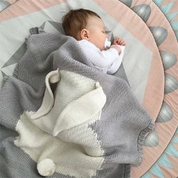 Blankets Swaddle Wrap Knitted Blanket For Kid Rabbit Cartoon Plaid Infant Toddler Bedding Baby room decoration 210309