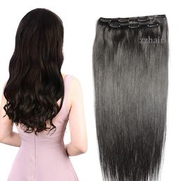 16"-28" Two Piece Set 70g-200g 100% Brazilian Remy Clip-in Human Hair Extensions 7 Clips Natural Straight
