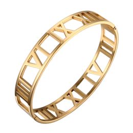 Stainless Steel Bangles&bracelets Cuff Bracelet for Women Man Gold Plating 12mm Roman Numerals Wristband Male Jewelry Gift Q0719