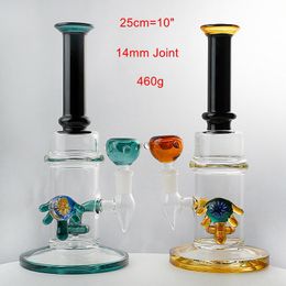 10 Inch Hookahs Straight Type Coloured Base&Neck Water Pipes Thick showerhead Perc Glass Bong 14 Female Jiont Oil Dab Rigs Bongs With Bowl CS1223