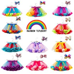 Ins Modas 20 cores crianças meninas tutu saias arco-íris tutuskirt com cabelo arcos definir crianças meninas dançam roupas para 2-10t