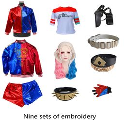 Theme Costume Suicide cosplay Costumes Harley Squad Quinn Monster T Shirt coat Jacket Pants Bracelet Belt necklace Gloves Accessories Full S