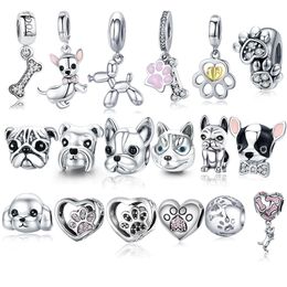 925 Sterling Silver A Dog 's Story Poodle Puppy French Bulldog Beads Charm Fit BISAER Charms Silver 925 Original Bracelet Q0531