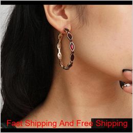 Vintage Mosaic Red Crystal Hoop Earrings For Women Retro Zinc Alloy Gold Colour Drop Earrings Jewellery Party Club Ears Jewellery Xgq1P Ijngr