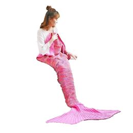 CAMMITEVER Fleece Mermaid Tail Blanket Kid Adults Girls Child Handmade Crochet Knitted Sleeping Wrap Yarn Blankets 210316