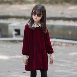 New Girls Dresses 2021 Children Lace Patchwork Dress Autumn & Winter Girl Velvet Dress Baby Princess Dress Toddler Clothes,#5412 G1129