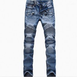 Men's Jeans Fashion Brand Designer Ripped Biker Men Distressed Moto Denim Joggers Washed Pleated Jean Pants Black Blue1