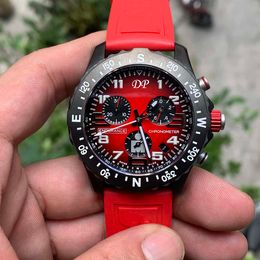 Best Quality Casual Watch Black Dial VK Battery Chronograph Quartz Movement Wristwatches Men Watches On Orange Rubber Strap DP Factory Super Luminous 2021 New Model