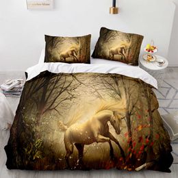 Unicorn Bedding Set Single Twin Full Queen King Size One-horned Horse Bed Aldult Kid Bedroom Duvetcover s 3d Print 034