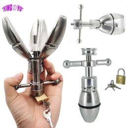 Stainless Steel Anal Dilator Ass Expanding Chastity Device Butt Plug Lock Anus Anal Sex Toys For Women Men Couples Adult Supply 210616