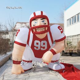Customised Inflatable Rugby Player Model 3m Character Mascot Balloon Red Blow Up America Football Sportsman Sculpture For Game And Park Decoration