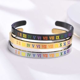 Colored Roman Numerals Bangles for Men Women, Stainless Steel Rainbow Numbers, Casual Lgbtq Pride Love Jewelry Q0719