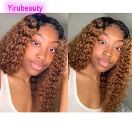 Brazilian Human Hair 4X4 Lace Closure Wig Kinky Curly 1B/30 Ombre Colour 10-32inch Yirubeauty Two Tones Wig