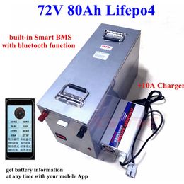 New 72V 80ah Lifepo4 lithium battery pack BMS with bluetooth for 8000W 72V RV Automobile motorcycle boat golf cart+10A Charger