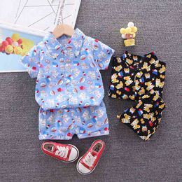 Children Clothing 2022 Summer New Cartoon Boys Puppy Short-sleeve Shirt Suit Kids Clothes Casual Infant Baby Set 1 2 3 4 5 Years G220310