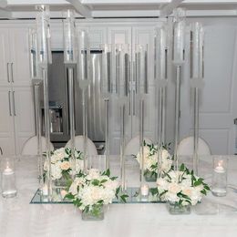 Wholesale Transparent Wedding Decoration Tall Cylinder Clear acrylic tube Vases for LED candles inside candlesticks candle stick holders wedding Centrepieces