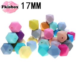 Fkisbox 100PCS Silicone Teething Beads Hexagon 17mm Bpa Free Chew Loose Bead Charms For Diy Necklace 211106