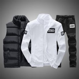 Tracksuits Men Polyester Sweatshirt Sporting Fleece Winter Vest+ Jacket + Pants Casual Men's Track Suit Sportswear Fitness 211222