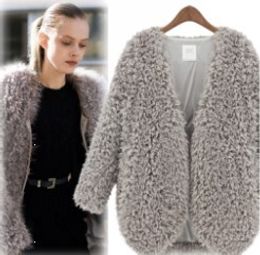 New 2014 Autumn Winter Coat Women Fur Fashion Women Fur Coat Knitwear Long Sleeve Loose Faux Fur Cardigan Jacket