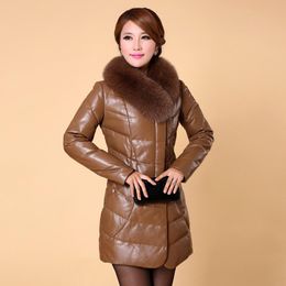 Leather feather leather sheepskin leather jacket lady Slim Long oversized fur collar leather jacket