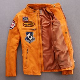 AVIREX AERONAUTICS Man Slim leather Jacket The badges motorcycle clothing calfskin leather the flight suit punk jacket