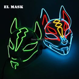 Anime Expro Decor Japanese Fox Mask Neon Led Light Cosplay Mask Halloween Party Rave Led Mask Dance DJ Payday Costume Props Q0806