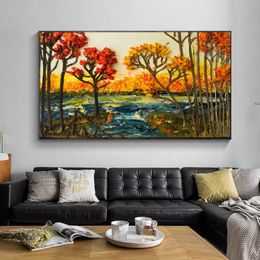 Large Size Oil Painting Print Colourful Tree Poster Wall Art Canvas Painting Abstract Picture For Living Room Decor