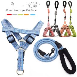 Pet Traction Rope Leashes Linen Adjustable Size Chest Strap Ropes Dog Supplies Bule Pink Green 12 6st Q2