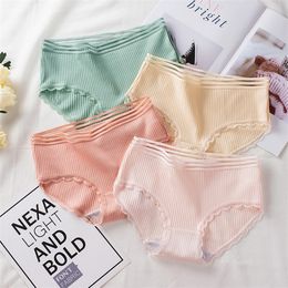 Women girl sexy lace cotton panties underwear ladies briefs stripe mid-waist breathable fashion female womens clothing summer clothes