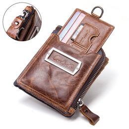 Genuine Leather Men Wallets Card Holder Small Money Bag Men Portomonee Fashion Coin Purse High Quality Male Clutch Zipper Clamp