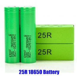 Top Quality INR18650 25R 18650 Battery 2500mAh 20A 3.7V Green Box Drain Rechargeable Lithium Batteries Flat For Samsung In Stock Fast