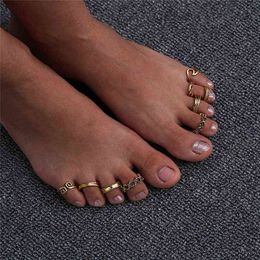 9pcs/set Ring Women High Quality Unique Adjustable Opening Finger Retro Carved Toe Foot Beach Jewellery