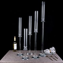 Tall acrylic tube wedding crystal candelabra Centrepieces table decoration hurricanes cups candle holder on sale senyu611
