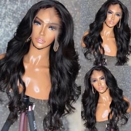 Body Wave Lace Front Wig Soft Hair T Part Synthetic Wigs Off Black Preplucked Middle Parts With Baby Hairs Cosplay Headband Wigss wavy