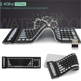 Foldable Silicone Wireless Keyboard 2.4G Usb Flexible Waterproof Slim Universal Silent Roll Up Keypad For PC Laptop 210610