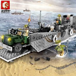 Sembo Block LCM3 Landing Ship and Tank WW2 Army Building Blocks Military Bricks With 6 Soldier Figure Constructor Toys for Kids X0902