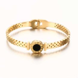 New Trendy Roman Numeral Design Black Stone Bangle Bracelets for Women Men Hollow Out Design Open Bangles for Men Q0719