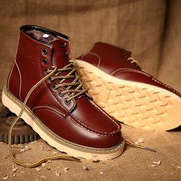 Retro Boots Men Leather Fur Warm Comfortable British Style Big Size Work For Male Botas De Hombre 211216