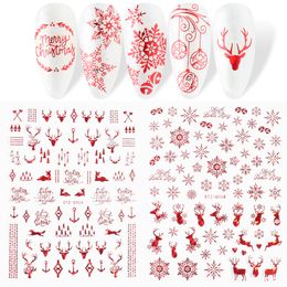 Red Christmas nail sticker Shine Glitter Snowflake Elk Santa Claus Transfer Slider Winter nail art decorations