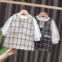 Bear Leader Toddler Girls Plaid Princess Costumes Fashion Newborn White Tops And Dress 2Pcs Infant Party Elegant Clothing 0-2Y G1129